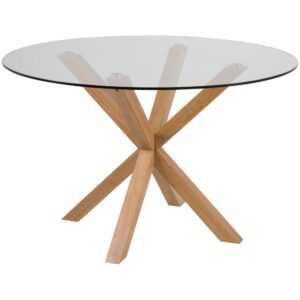 Scandi Skleněný kulatý jídelní stůl s dubovou podnoží Skyline 119 cm