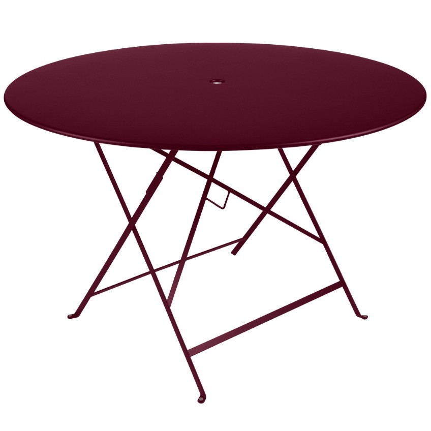 Třešňově červený kovový skládací stůl Fermob Bistro Ø 117 cm