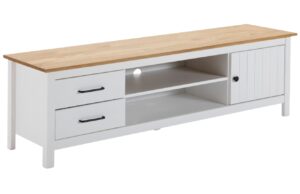 Bílý borovicový TV stolek Marckeric Miranda 158 x 40 cm