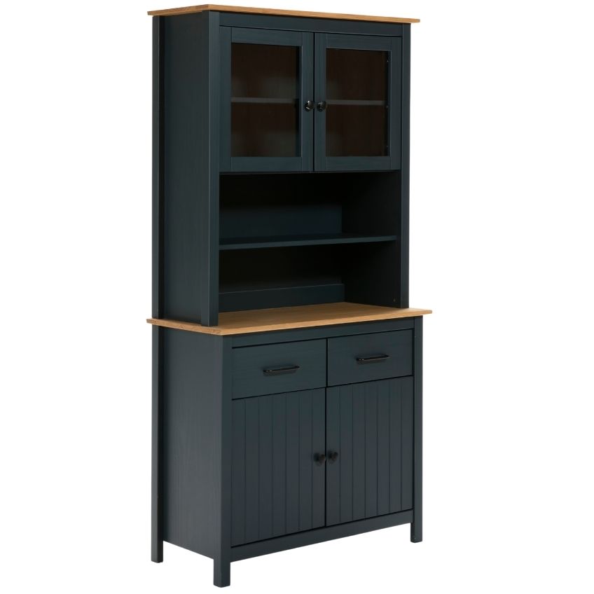 Modrošedá borovicová vitrína Marckeric Miranda 180 x 90 cm