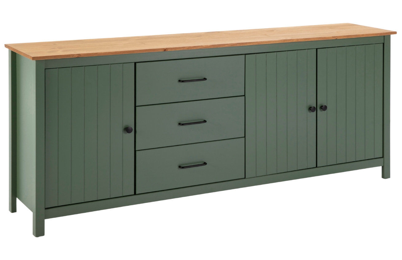 Olivově zelená borovicová komoda Marckeric Miranda 190 x 40 cm