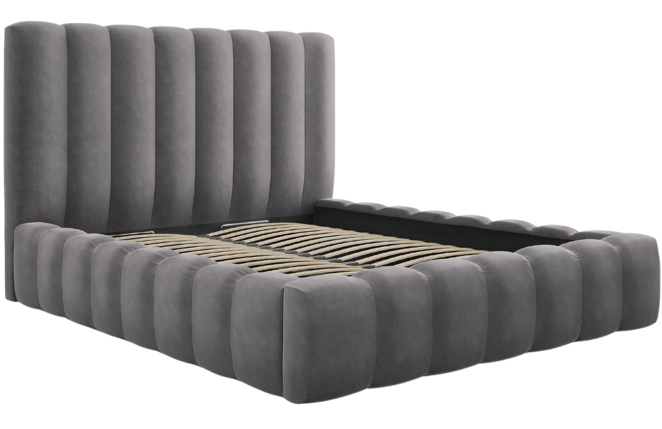 Micadoni Sametová postel Kelp 180 x 200 cm s úložným prostorem