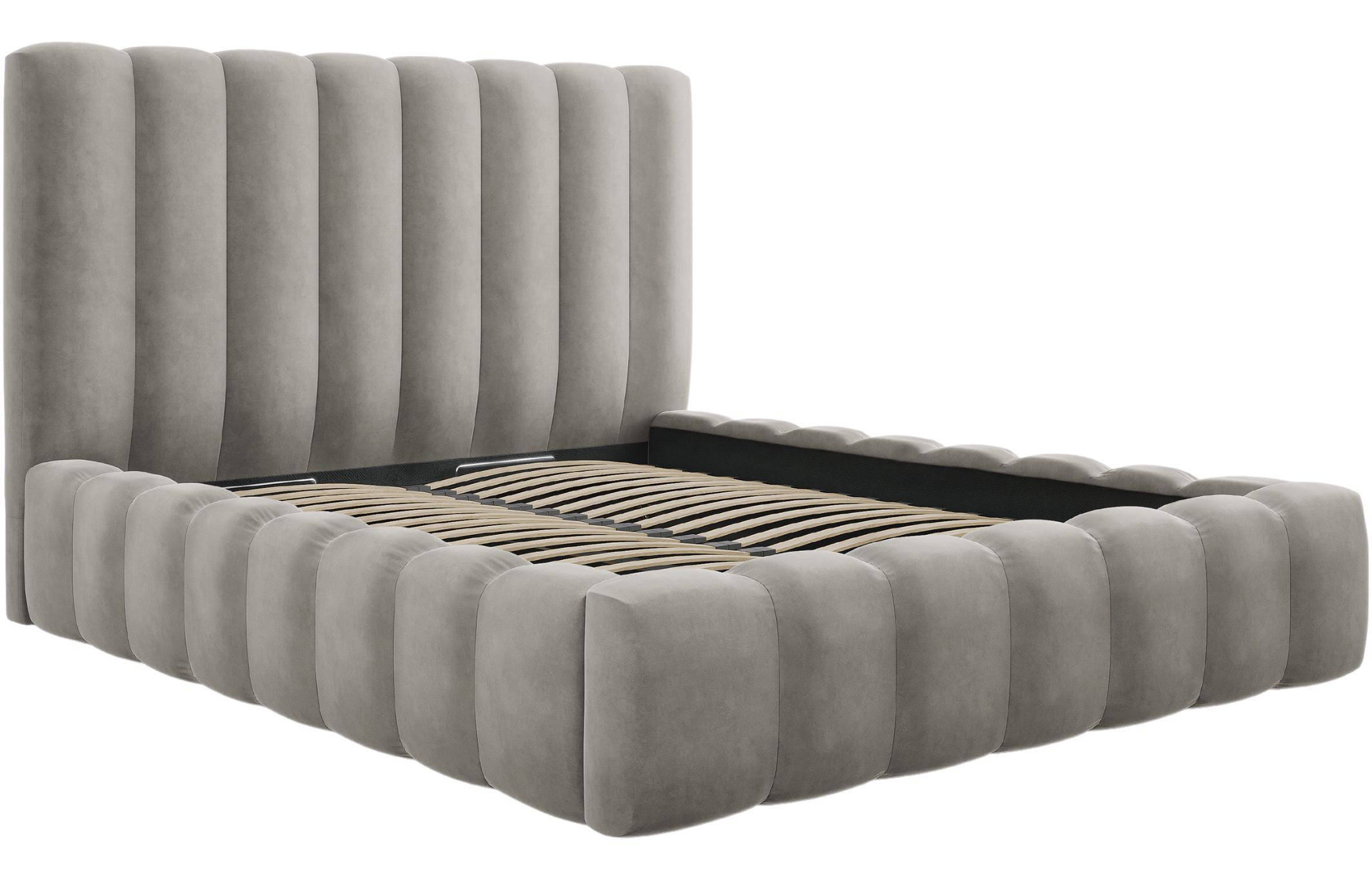 Micadoni Sametová postel Kelp 200 x 200 cm s úložným prostorem