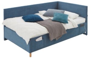 Modrá manšestrová postel Meise Möbel Cool II. 90 x 200 cm s úložným prostorem