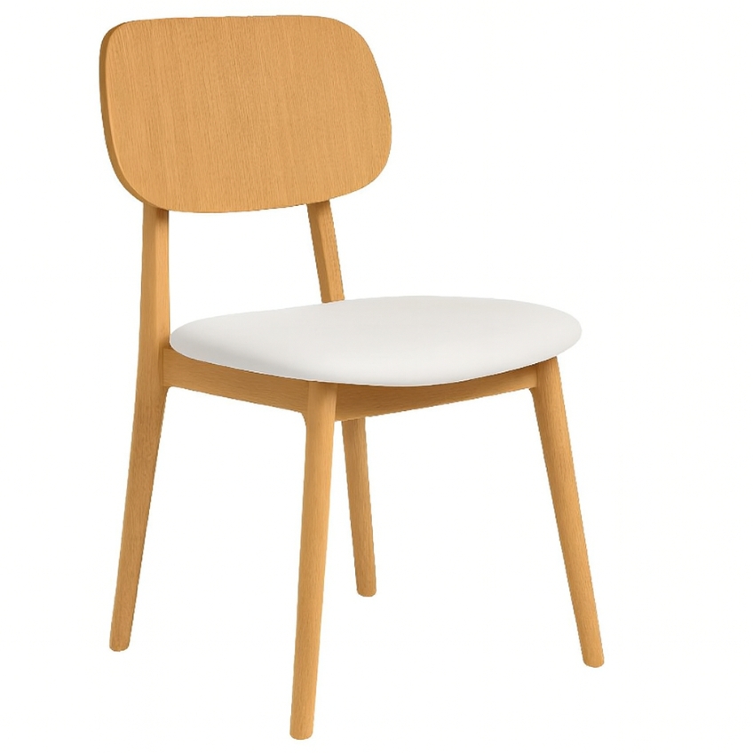 FormWood Dubová jídelní židle Rabbit s bílým koženkovým sedákem