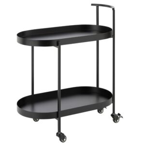J-line Černý kovový servírovací vozík Oval 60 x 33 cm