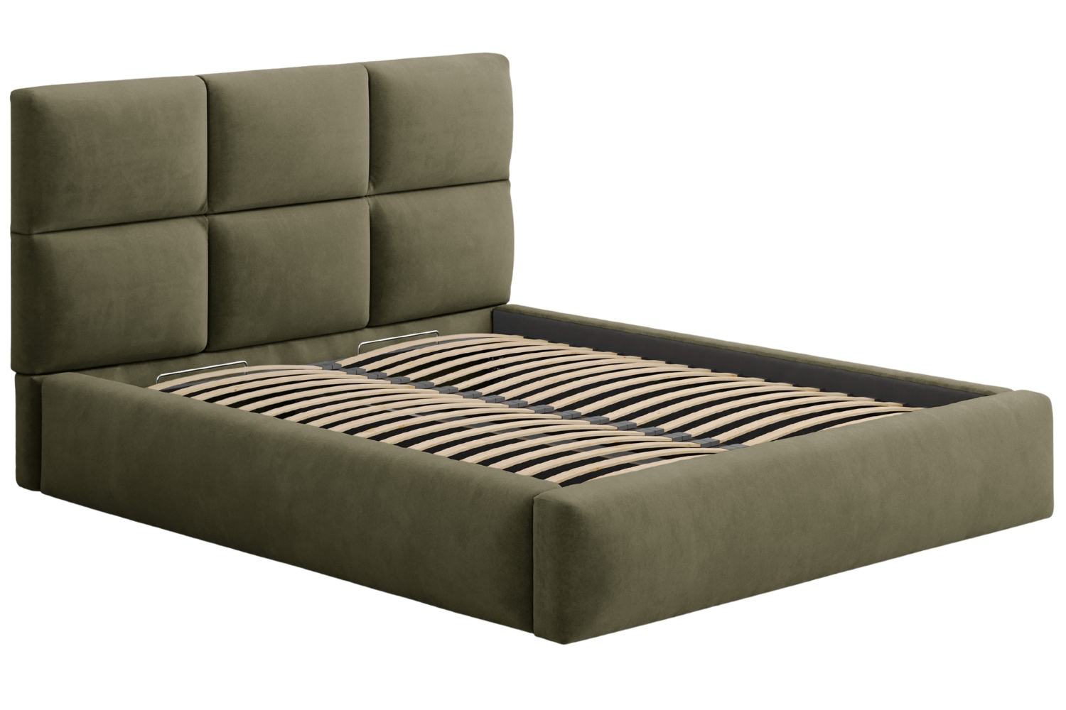 Windsor & Co Zelená sametová dvoulůžková postel Libera 180 x 200 cm s úložným prostorem