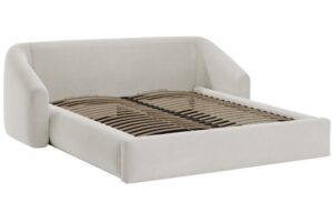 Cosmopolitan Design Světle béžová sametová dvoulůžková postel Campi 160 x 200 cm s úložným prostorem