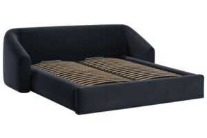 Cosmopolitan Design Tmavě modrá sametová dvoulůžková postel Campi 160 x 200 cm s úložným prostorem