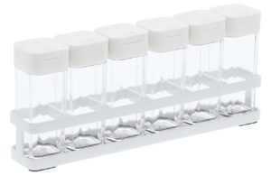 Set šesti bílých plastových kořenek Yamazaki Tower se stojánkem