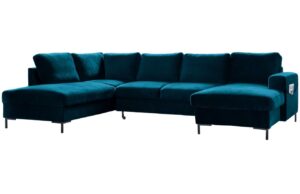 Miuform Petrolejově modrá sametová rozkládací pohovka Lofty Lilly 303 cm