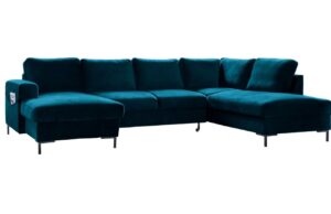 Miuform Petrolejově modrá sametová rozkládací pohovka Lofty Lilly 303 cm