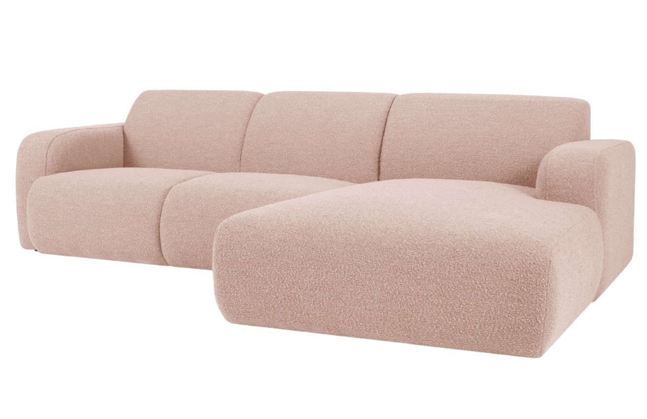 Windsor & Co Pudrově růžová bouclé rohová pohovka Lola 250 cm