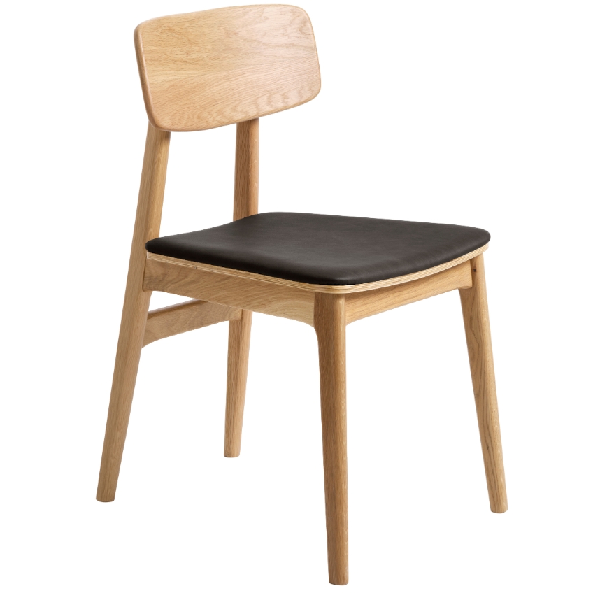 Unique Furniture Dubová jídelní židle Livo s černým koženkovým sedákem