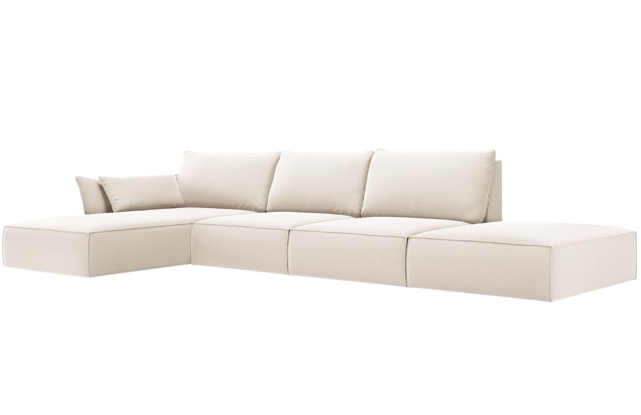 Micadoni Světle béžová sametová rohová pohovka Kaelle 364 cm