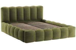 Micadoni Zelená bouclé dvoulůžková postel Lupine 180 x 200 cm s úložným prostorem
