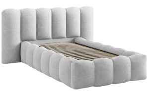 Micadoni Světle šedá bouclé postel Lupine 90 x 200 cm s úložným prostorem