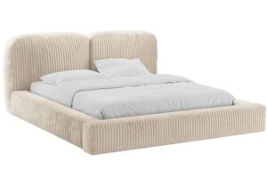 Micadoni Světle béžová manšestrová dvoulůžková postel Martina 180 x 200 cm s úložným prostorem