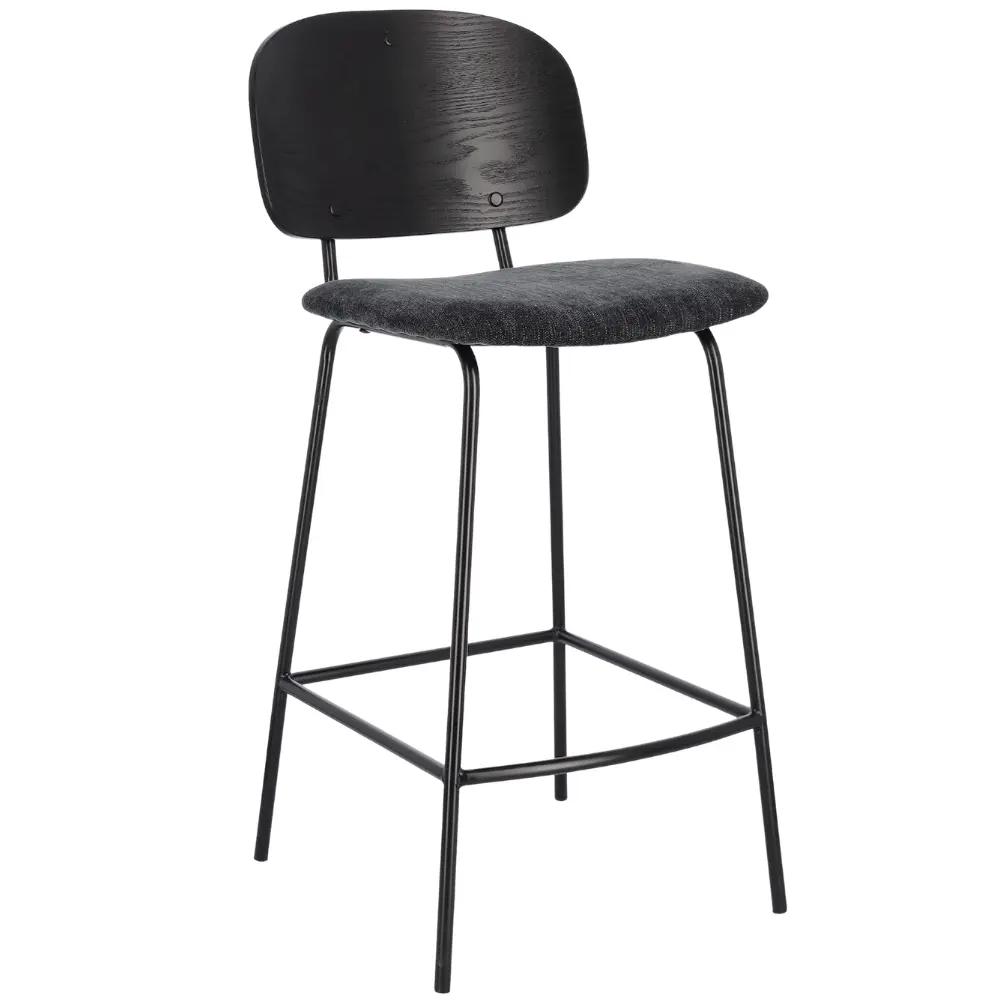 Bizzotto Černá dřevěná barová židle Sienna s tmavě šedým sedákem 68 cm